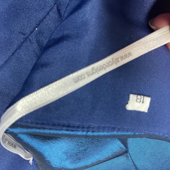 Alyce Designs Iridescent Metallic Blue Strapless Side Gathered Slimming Dress 18 - Picture 3 of 4